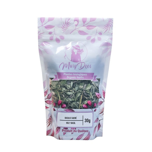 Basilic sacré (Ocimum tenuiflorum) biologique — feuilles et fleurs coupées 30 g