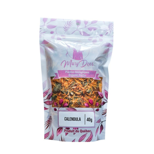 Calendula biologique (Calendula officinalis) — fleurs entières 40 g, Mary Dee's | Herboristerie Desjardins