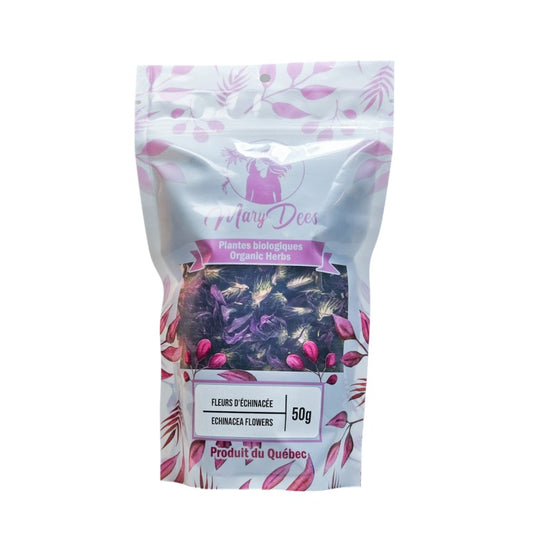 Échinacée biologique (Echinacea purpurea) — fleurs coupées 50 g, Mary Dee's | Herboristerie Desjardins