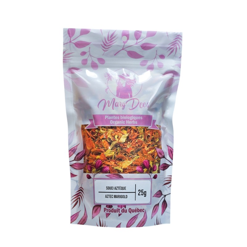 Souci aztèque biologique (Tagetes erecta) — fleurs coupées 25 g, Mary Dee's | Herboristerie Desjardins