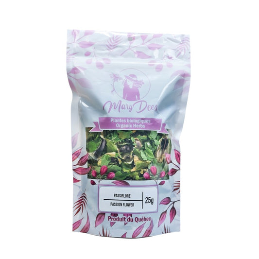 Passiflore biologique (Passiflora incarnata) — feuilles et fleurs coupées 25 g, Mary Dee's | Herboristerie Desjardins